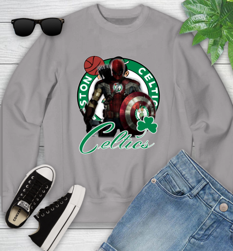 Boston Celtics NBA Basketball Captain America Thor Spider Man Hawkeye Avengers Youth Sweatshirt 4