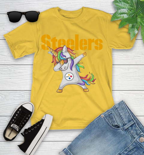 Pittsburgh Steelers NFL Football Funny Unicorn Dabbing Sports Youth T-Shirt 8