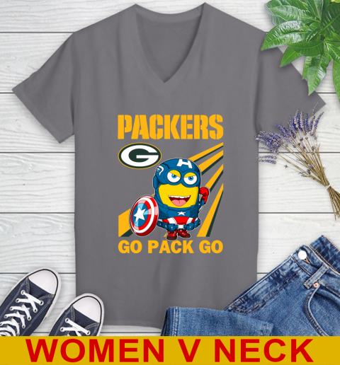 NFL Football Green Bay Packers Captain America Marvel Avengers Minion Shirt Women's V-Neck T-Shirt 11