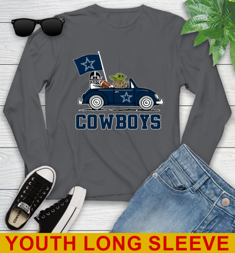 NFL Football Dallas Cowboys Darth Vader Baby Yoda Driving Star Wars Shirt Youth Long Sleeve 9
