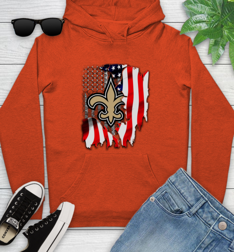 New Orleans Saints NFL Football American Flag Youth Hoodie 4