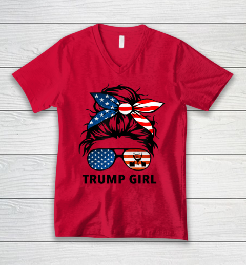 Trump Girl American Flag Glass V-Neck T-Shirt 3