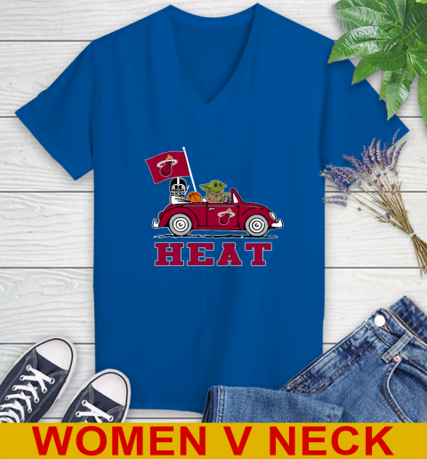 NBA Basketball Miami Heat Darth Vader Baby Yoda Driving Star Wars Shirt Women's V-Neck T-Shirt 11