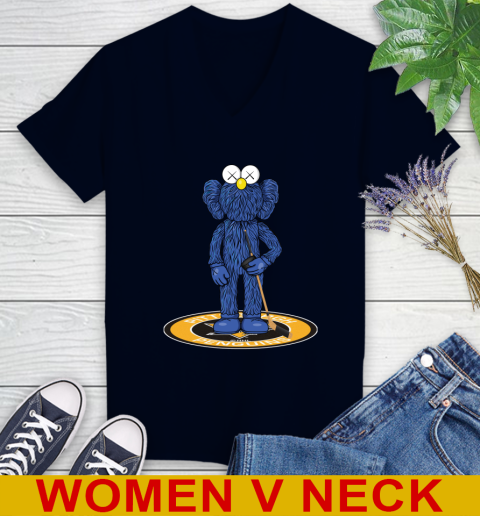 NHL Hockey Pittsburgh Penguins Kaws Bff Blue Figure Shirt Women's V-Neck T-Shirt 3