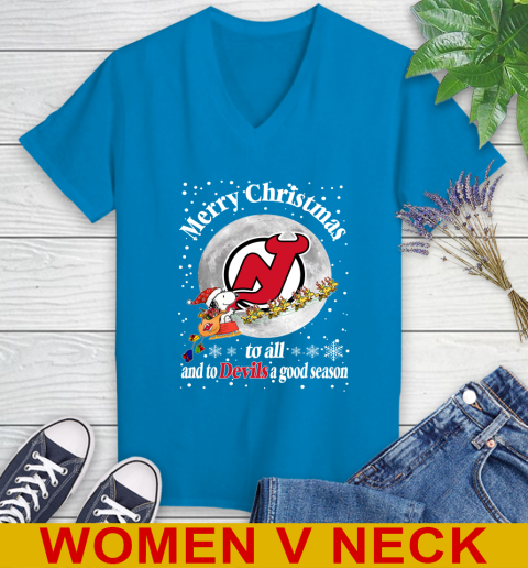 New Jersey Devils Merry Christmas To All And To Devils A Good Season NHL Hockey Sports Women's V-Neck T-Shirt 7
