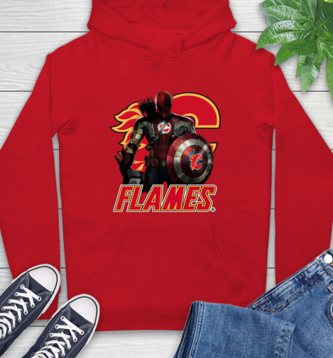 NHL Captain America Thor Spider Man Hawkeye Avengers Endgame Hockey Calgary Flames Hoodie 10