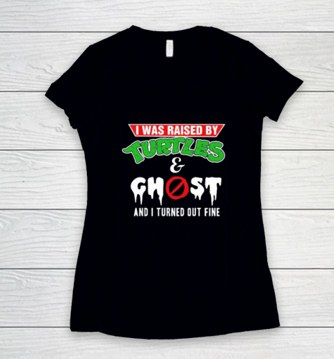 I Was Raised By Turtles And Ghost Women's V-Neck T-Shirt