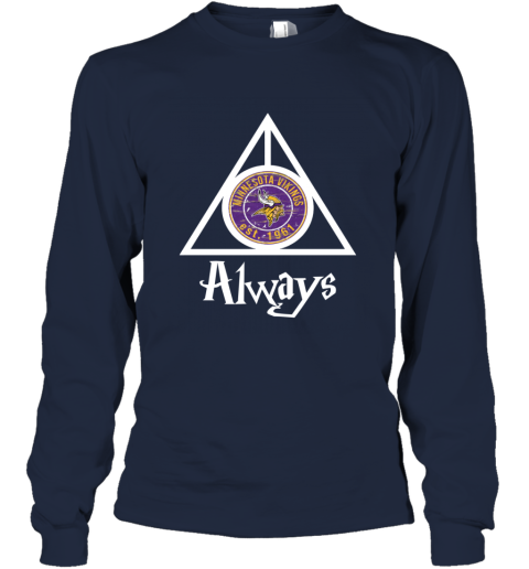 Always Love The Minnesota Vikings x Harry Potter Mashup NFL iuu6 always love the minnesota vikings x harry potter m long sleeve tee 14 front navy