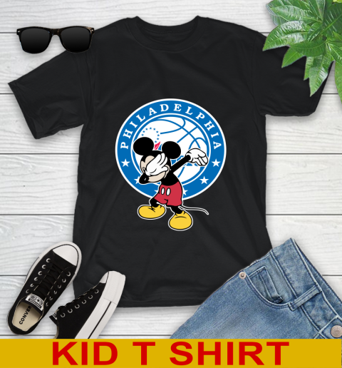 Philadelphia 76ers NBA Basketball Dabbing Mickey Disney Sports Youth T-Shirt 2