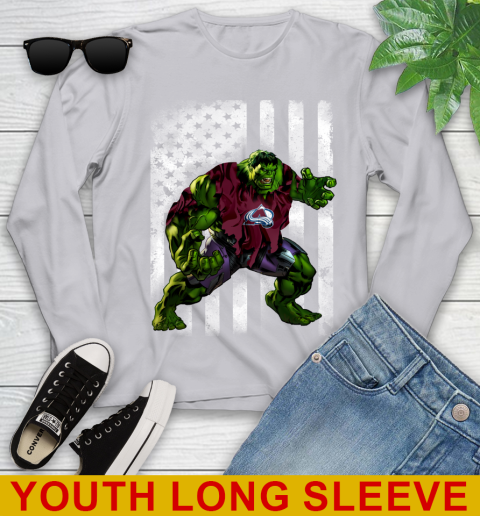 Colorado Avalanche Hulk Marvel Avengers NHL Hockey American Flag Youth Long Sleeve 5