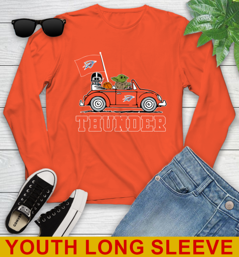 NBA Basketball Oklahoma City Thunder Darth Vader Baby Yoda Driving Star Wars Shirt Youth Long Sleeve 4