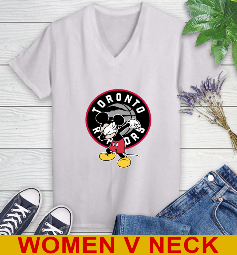 Toronto Raptors NBA Basketball Dabbing Mickey Disney Sports Women's V-Neck T-Shirt