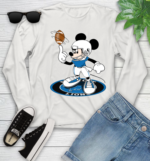 NFL Football Detroit Lions Cheerful Mickey Disney Shirt Youth Long Sleeve 12