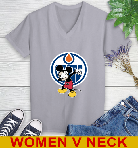 Edmonton Oilers NHL Hockey Dabbing Mickey Disney Sports Women's V-Neck T-Shirt 5