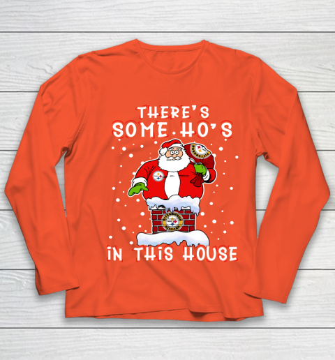 Pittsburgh Steelers Christmas There Is Some Hos In This House Santa Stuck In The Chimney NFL Youth Long Sleeve 3