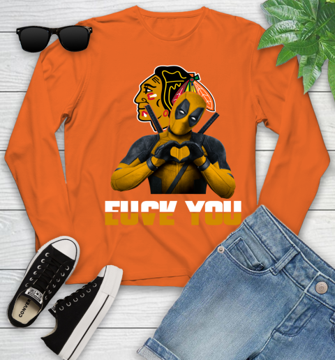 NHL Chicago Blackhawks Deadpool Love You Fuck You Hockey Sports Youth Long Sleeve 3