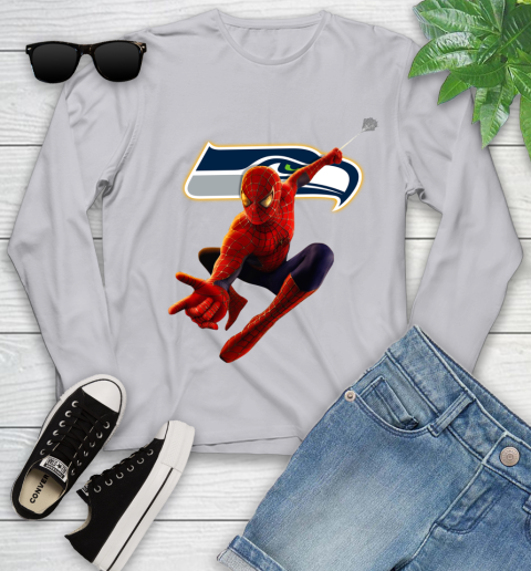 NFL Spider Man Avengers Endgame Football Seattle Seahawks Youth Long Sleeve 5