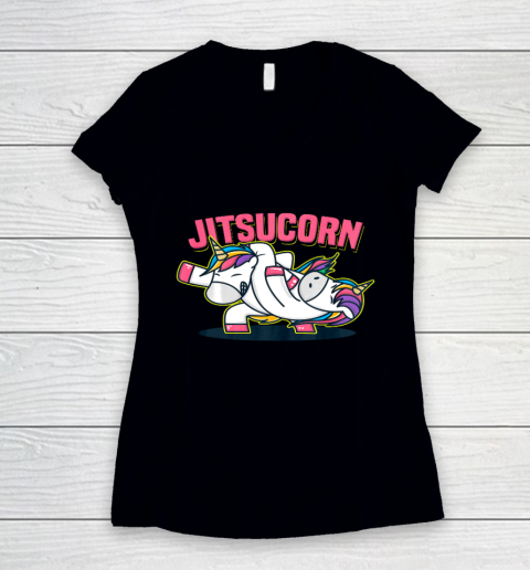 Funny Jiu Jitsu T Shirt Cute Unicorn Self Defense Women's V-Neck T-Shirt