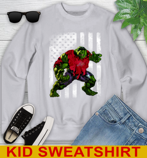 Atlanta Braves Hulk Marvel Avengers MLB Baseball American Flag Youth Sweatshirt 3