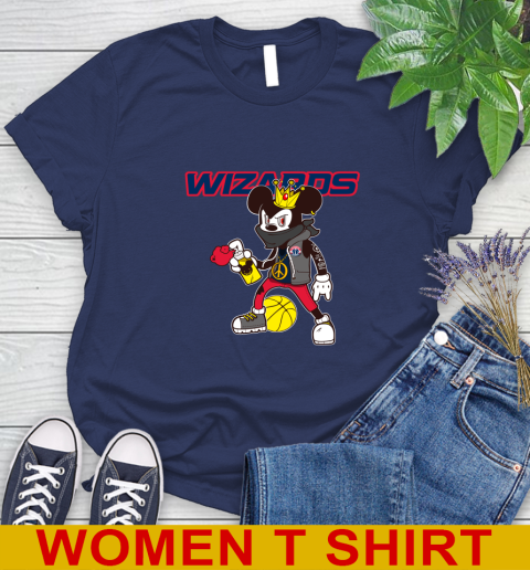 Washington Wizards NBA Basketball Mickey Peace Sign Sports Women's T-Shirt 12