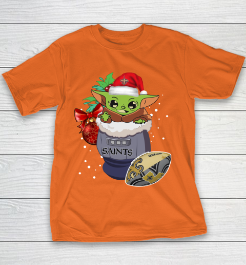 New Orleans Saints Christmas Baby Yoda Star Wars Funny Happy NFL Youth T-Shirt 6