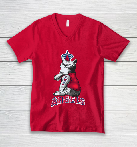 MLB Baseball My Cat Loves Los Angeles Angels V-Neck T-Shirt 6