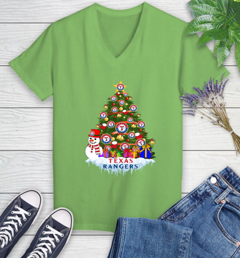 Texas Rangers Merry Christmas MLB Baseball Sports Women's V-Neck T-Shirt 11