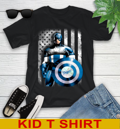 Los Angeles Dodgers MLB Baseball Captain America Marvel Avengers American Flag Shirt Youth T-Shirt