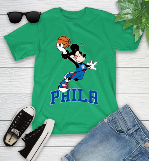 NBA Basketball Philadelphia 76ers Cheerful Mickey Mouse Shirt Youth T-Shirt 6