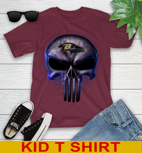 Baltimore Ravens NFL Football Punisher Skull Sports Youth T-Shirt 5