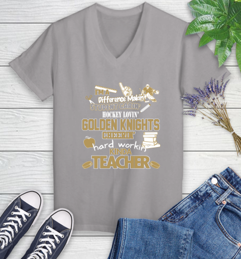 Vegas Golden Knights NHL I'm A Difference Making Student Caring Hockey Loving Kinda Teacher Women's V-Neck T-Shirt 4