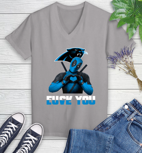 NHL Carolina Panthers Deadpool Love You Fuck You Football Sports Women's V-Neck T-Shirt 4