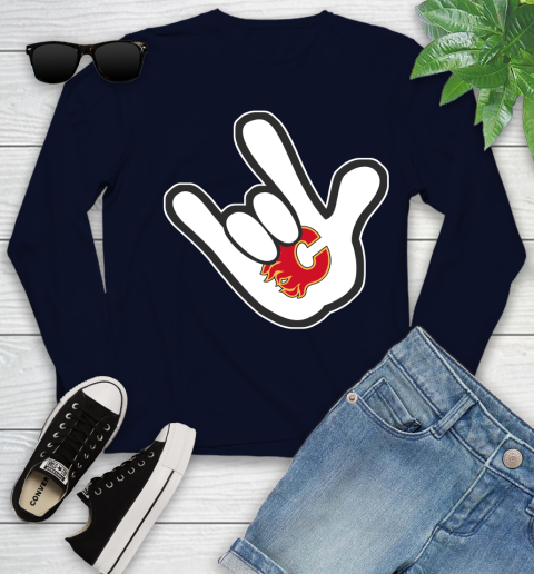 Calgary Flames NHL Hockey Mickey Rock Hand Disney Youth Long Sleeve 3