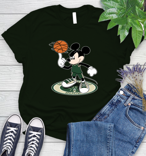NBA Basketball Milwaukee Bucks Cheerful Mickey Disney Shirt Women's T-Shirt 6