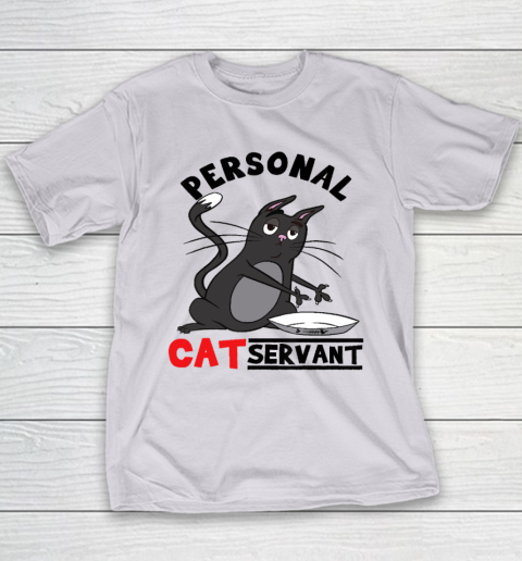 Personal Cat Servant Funny Black Cat Mom Cat Dad Youth T-Shirt 3