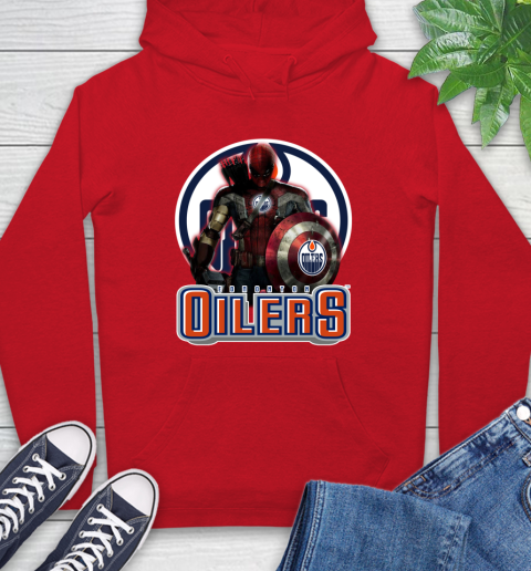 NHL Captain America Thor Spider Man Hawkeye Avengers Endgame Hockey Edmonton Oilers Hoodie 10