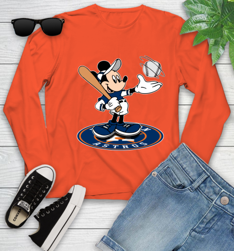 MLB Baseball Houston Astros Cheerful Mickey Disney Shirt Youth Long Sleeve 4