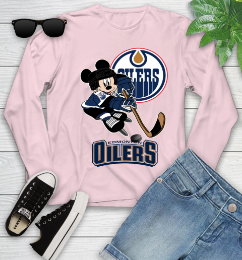 NHL Edmonton Oilers Mickey Mouse Disney Hockey T Shirt Youth Long Sleeve 10