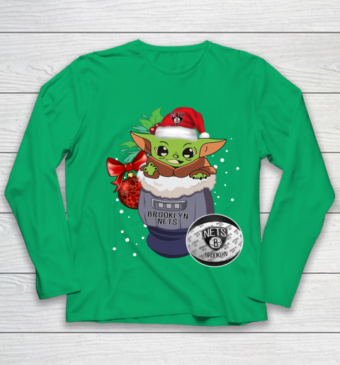 Brooklyn Nets Christmas Baby Yoda Star Wars Funny Happy NBA Youth Long Sleeve 6
