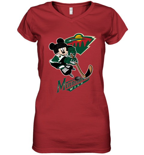NHL Minnesota Wild Mickey Mouse Disney Hockey T Shirt MA14lEZy3Oz women v neck t shirt 39 95 151514 front red