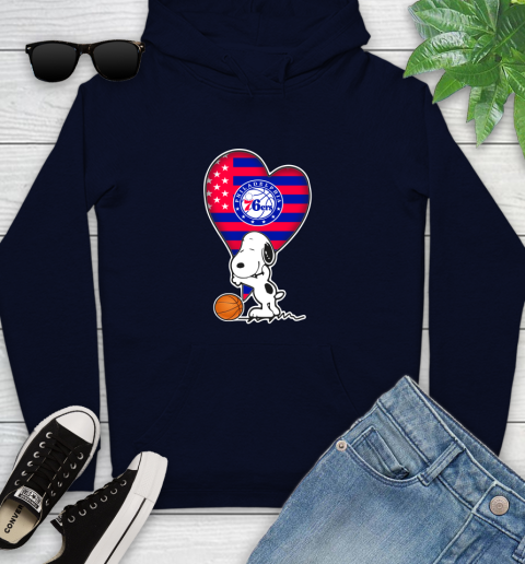 Philadelphia 76ers NBA Basketball The Peanuts Movie Adorable Snoopy Youth Hoodie 4