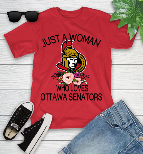 NHL Just A Woman Who Loves Ottawa Senators Hockey Sports Youth T-Shirt 8
