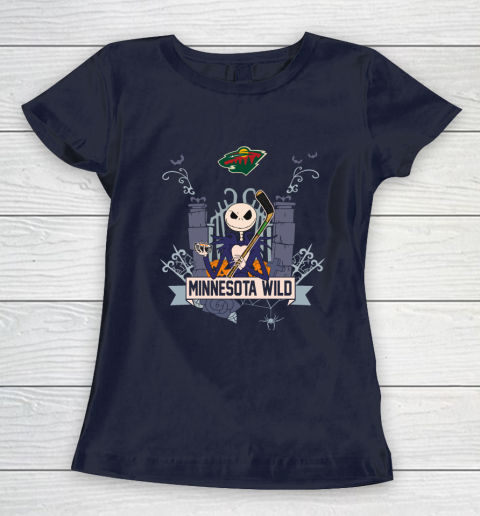 NHL Minnesota Wild Hockey Jack Skellington Halloween Women's T-Shirt 2