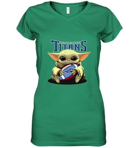 Baby Yoda Loves The Tennessee Titans vdoi baby yoda loves the tennessee titans women v neck t shirt 39 front irish green