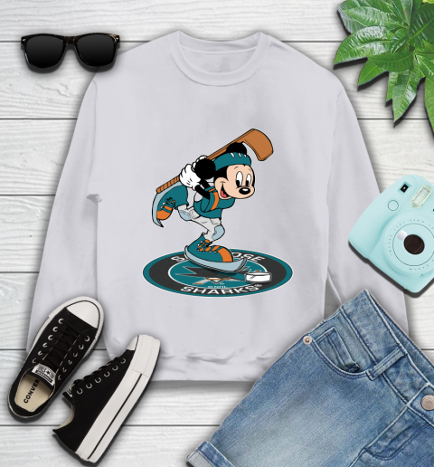 NHL Hockey San Jose Sharks Cheerful Mickey Disney Shirt Youth Sweatshirt 4