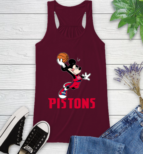 NBA Basketball Detroit Pistons Cheerful Mickey Mouse Shirt Racerback Tank 3