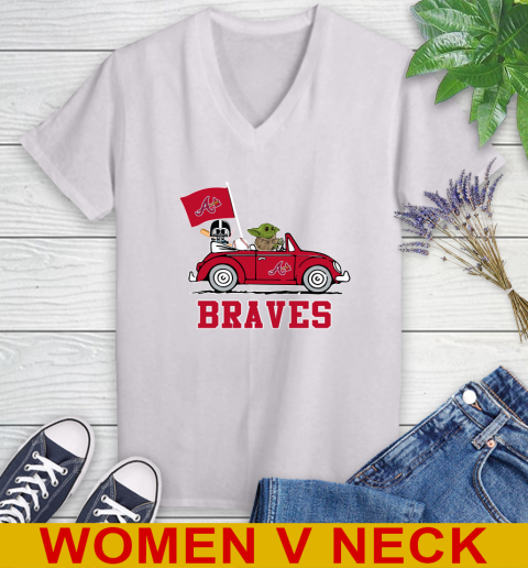 MLB Baseball Atlanta Braves Darth Vader Baby Yoda Driving Star Wars Shirt Women's V-Neck T-Shirt