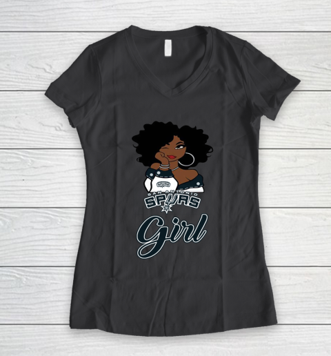San Antonio Spurs Girl NBA Women's V-Neck T-Shirt 8