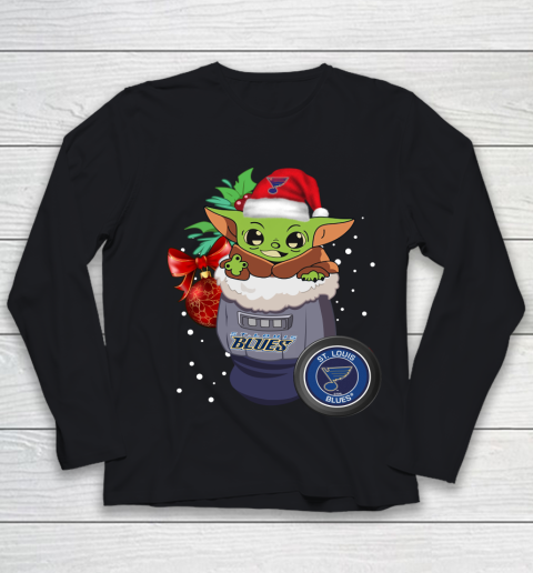 St.Louis Blues Christmas Baby Yoda Star Wars Funny Happy NHL Youth Long Sleeve