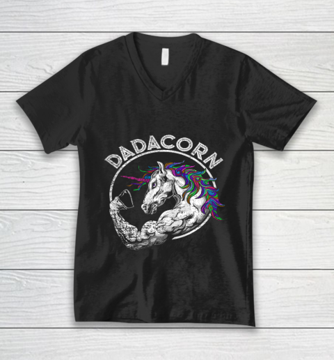 Dadacorn T Shirt Unicorn Muscle Dad Baby Fathers Day Gift V-Neck T-Shirt